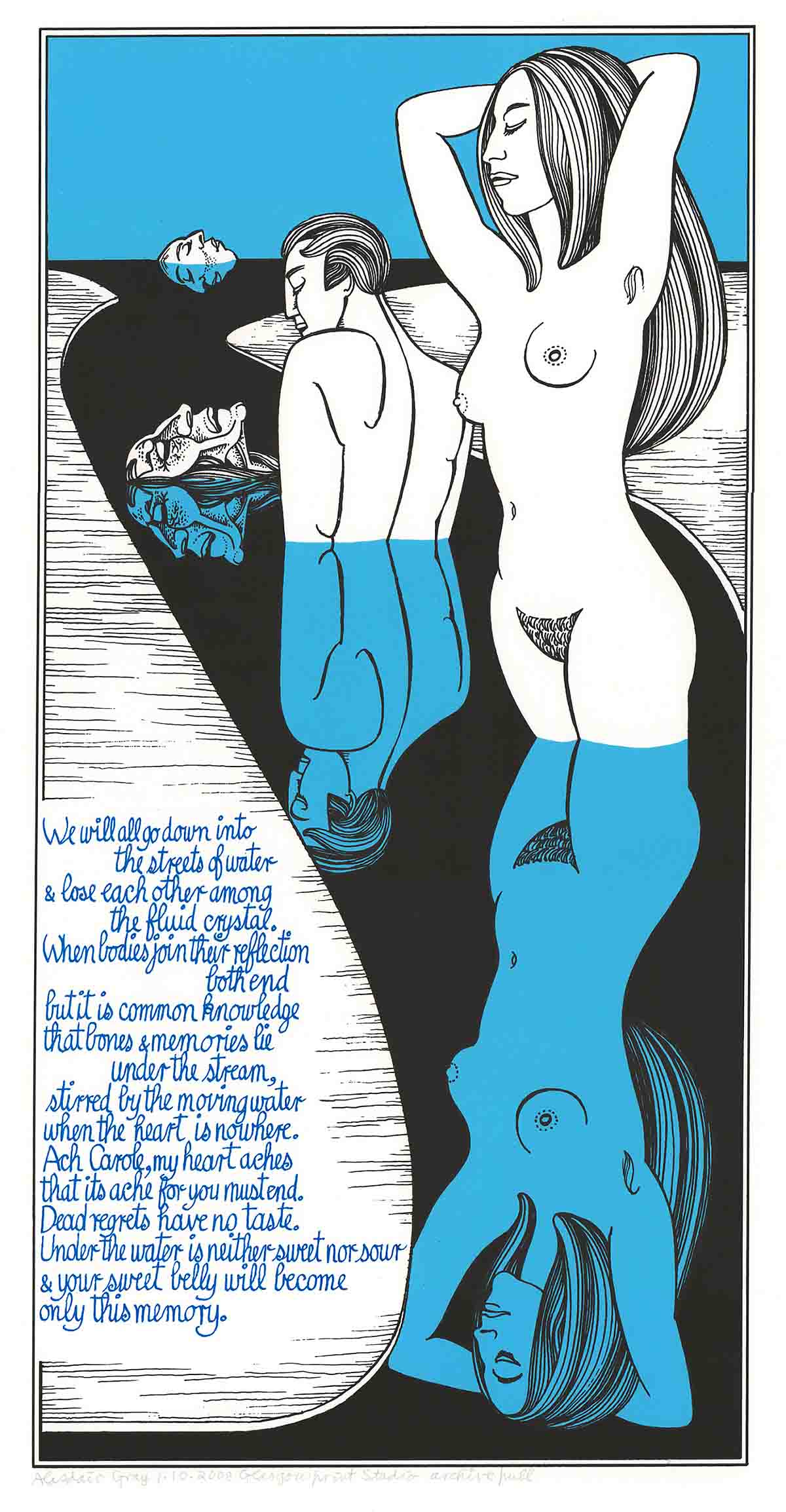 Alasdair Gray, ‘We Will All Go Down Into The Streets Of Water‘, screenprint