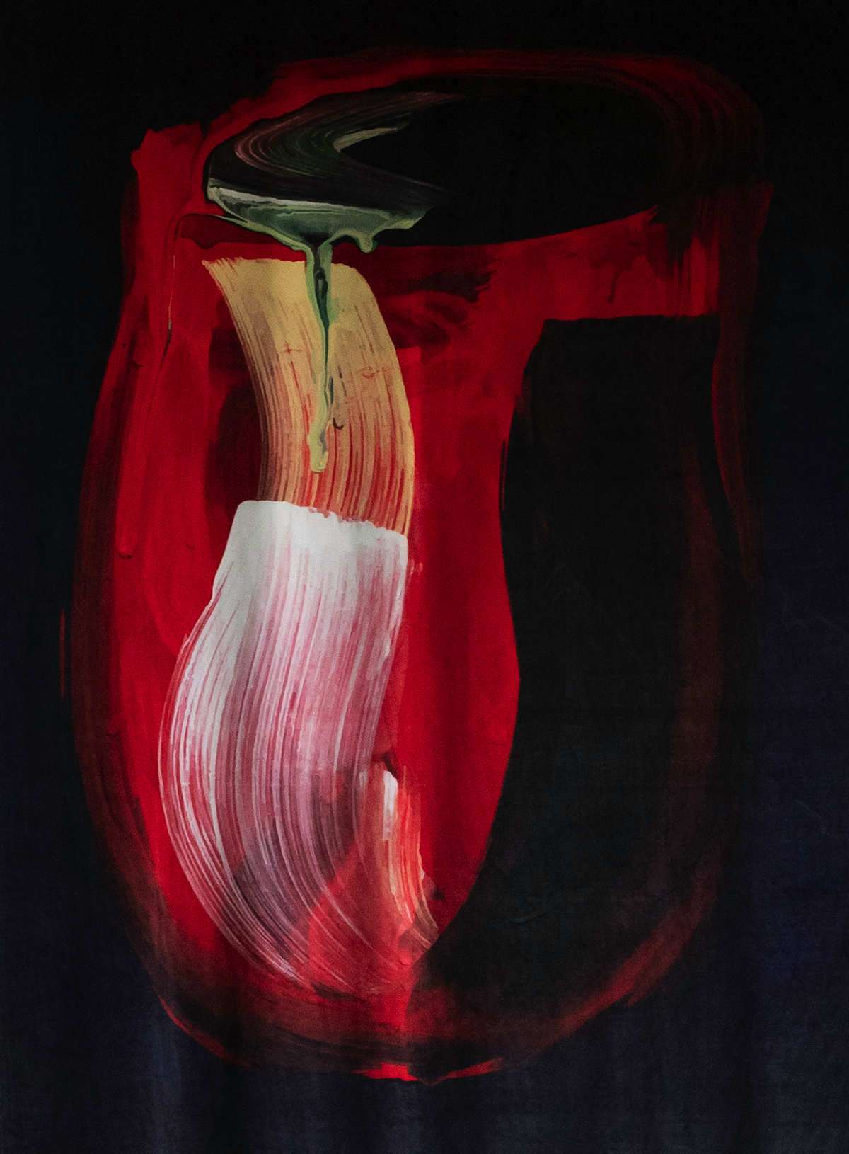 Nicola Atkinson, 'Red Vessel', masonry paint on repurposed wood panels from discarded loom components