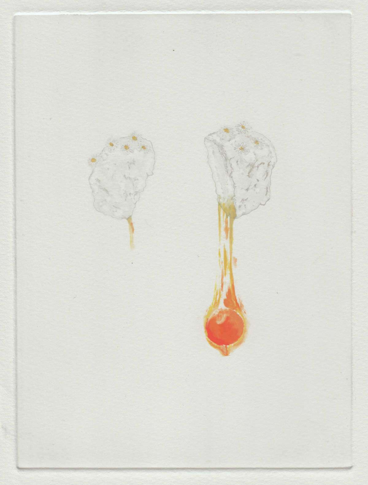 Adrienne Muray, ‘And Out Pours the Yolk’, etching with monoprint
