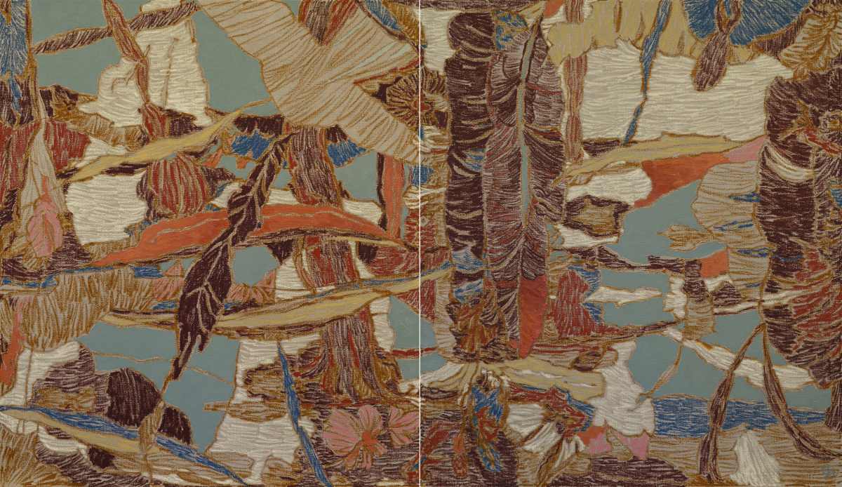 Anne Griffiths, 'Far Fetched Trope' (diptych), oil and oil stick on linen